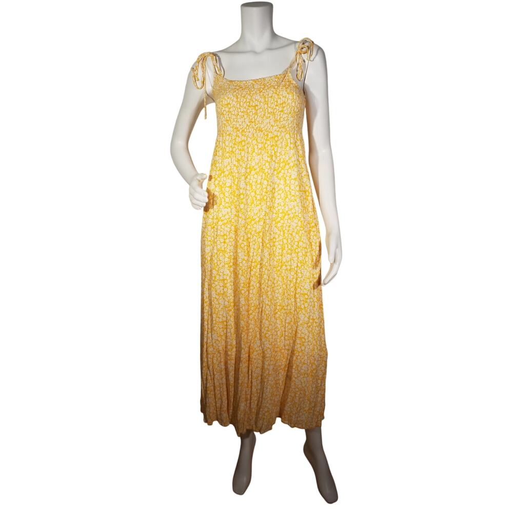 Lost + Wonder Floral Maxi Dress Tie Straps Yellow Sz Large